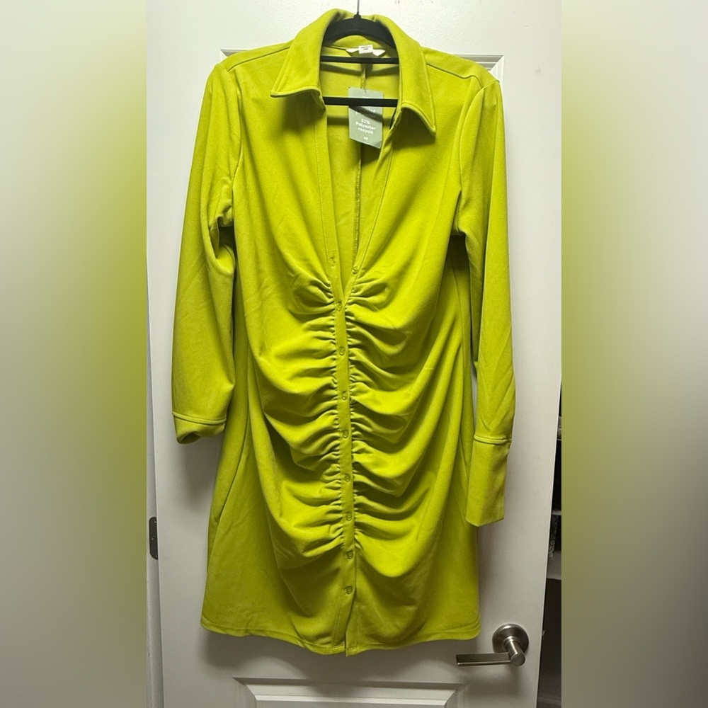 H&M Lime Green Ruched Midi Dress